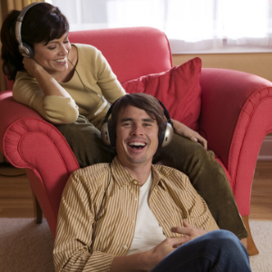 couple enjoying listening to music